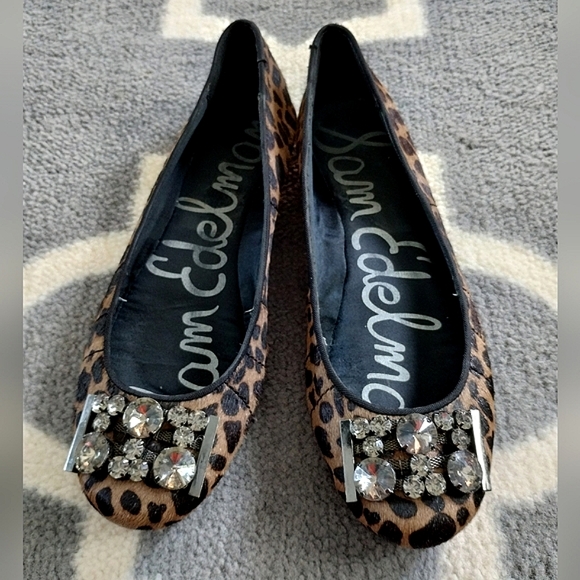 Sam Edelman "Caper" Jeweled Animal Print Ballet Flats - Picture 9 of 15